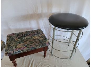 Foot Stool With Storage And Black Leather- Metal Stool
