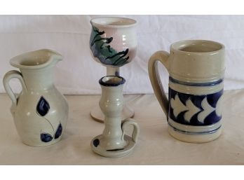 Pottery Lot Mug Pitcher Goblet Candlestick(Bin 13)
