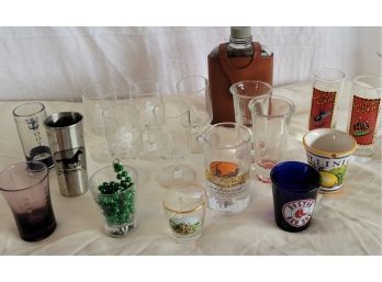 Shot Glasses And Flask Lot Mixed Styles