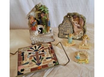 Nativity Music Box, Angel Figure, Trivet Plus Love Items