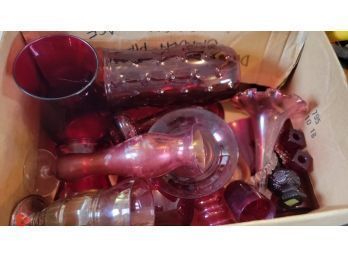 Box Of Red Tones Glasses Vases Bowls Plate And More