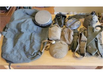1960's Military Bag With Canteens And Other Gear