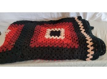 Hand Crocheted Throw Blanket - Red And Black