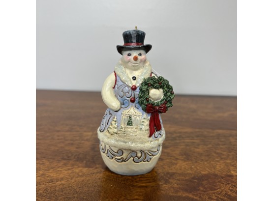 Jim Shore - Snowman Hanging Ornament - Victorian Snowman With Wreath  (2 Of 5 - Box Condition May Vary)