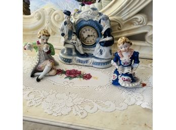 Pair Of Vintage Figures And A Reproduction Ceramic Clock (Living Room)