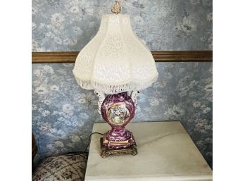 Ceramic Lamp With Georgian Scene And Fringed Shade (Back Room)