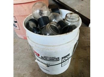 Bucket Filled With Glass Jars (Garage)