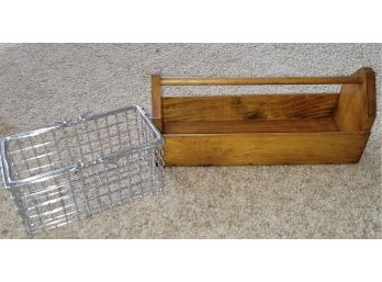 Wooden Tool Box And Metal Basket (Great Room)