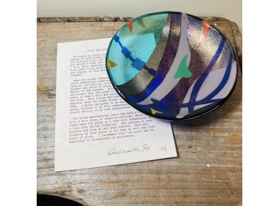 Antoinette Fox Signed Fused Slumped Art Glass Dish 1993 No. 1
