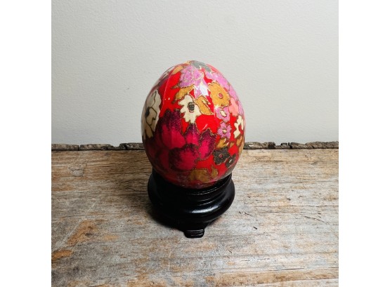 Red Floral Lacquer Finish Egg (No. 4)