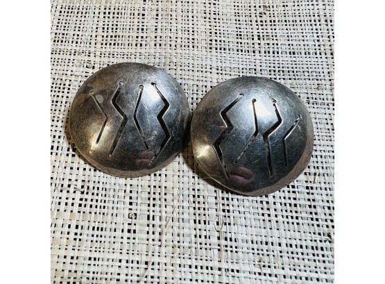 Artist Signed Round Post Back Earrings With Cut Out Design