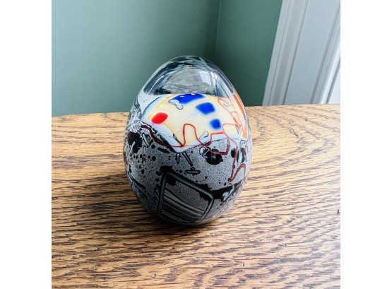 Signed Mark Russell Art Glass Paperweight Egg