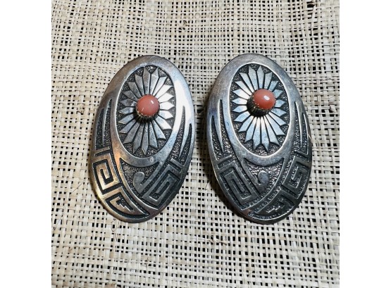 Sterling Silver Clip-on Earrings With Coral Stone