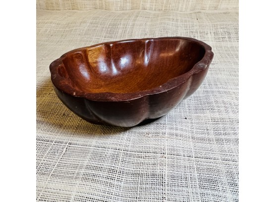 Small Carved Wooden Bowl With Scalloped Edge