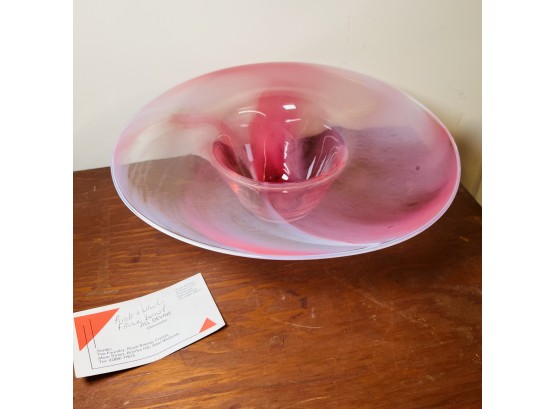 Jill Devine Signed Flared Art Glass Bowl In Pink