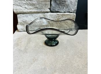 Signed La Mailloche Art Glass Bowl With Striped Wavy Edge
