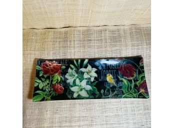 Glass Tray With Bird And Flowers
