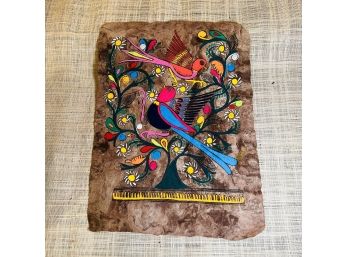 Colorful Painted Design With Pair Of Birds On Handmade Paper