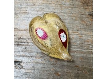 Gold Art Glass Heart Paperweight