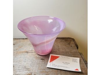 Jill Devine Signed Handblown Pink Swirl Art Glass Bowl