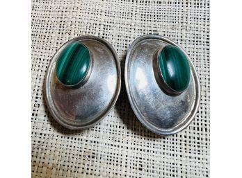 Sterling Silver Clip-on Earrings With Green Stone