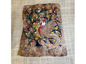 Colorful Painted Design Of A Bird On Handmade Paper