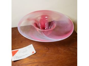 Jill Devine Signed Flared Art Glass Bowl In Pink