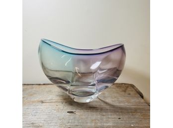 Stephen Fellerman Handblown Art Glass Bowl With Purple And Turquoise Edges