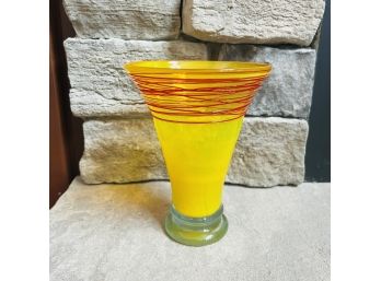 Art Glass Vase In Yellow And Red