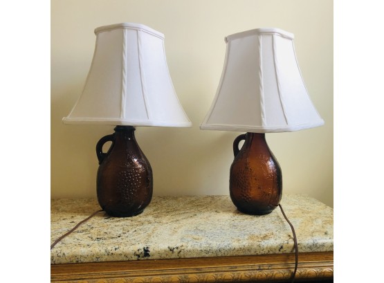 Pair Of Glass Jug Lamps With Grape Relief
