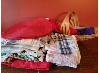 Lot Of Linens And Basket (Dining Room)