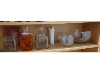 Middle Shelf Lot Of Vases And Glass Bowls (den)