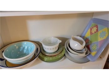 Shelf Of Misc Kitchen Bowls And Plates (den)