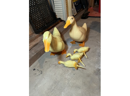 Vintage Yellow Plastic Lawn Duck Family (Basement)