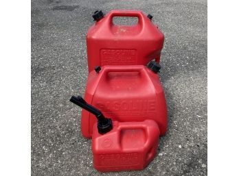 3 Red Plastic Gas Cans - Six Gallon, Five Gallon, One Gallon