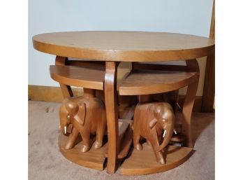Wooden Accent Table With Elephants From Africa