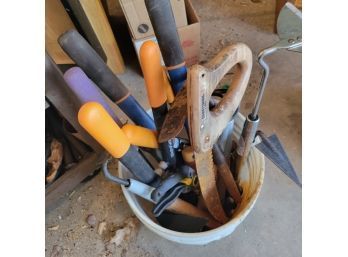 Bucket Of Gardening Tools And Misc Tools