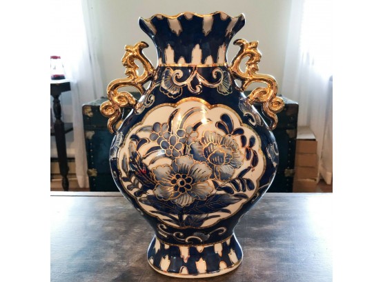 Satsuma Moriage Style Gold Accented Vase 12'