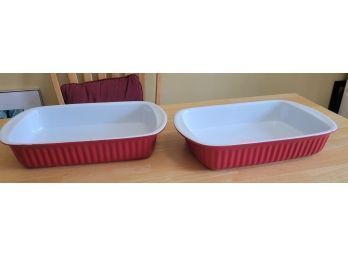 Set Of 2 Red Stoneware Casserole Dishes