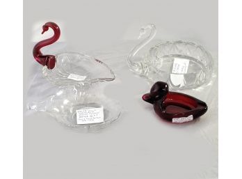 New Martinsville 412-1 Swan Janice S Line Swan Red Neck Duncan Etched Nappy Duncan 5 In Red Swan Dish Swan