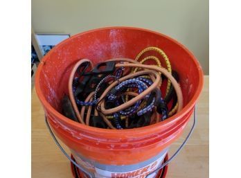 Bucket Of Bungee Cords, Straps And Rubber Belts