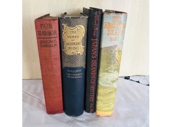 Antique And Vintage Book Lot: Japans Islands Of Mystery, Forgotten Island, Washington Irving, Fair Harbor