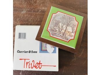 Vintage Currier & Ives Trivet In Gift Box