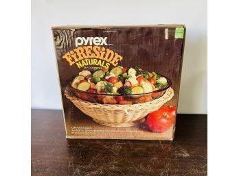 Vintage Pyrex Fireside Naturals Glass Bowl With Basket - New Old Stock