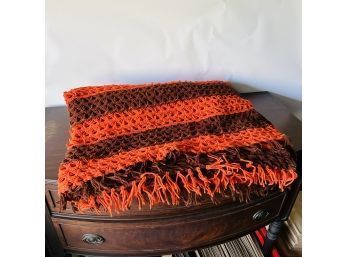 Orange And Brown Striped Afghan - Throw Size