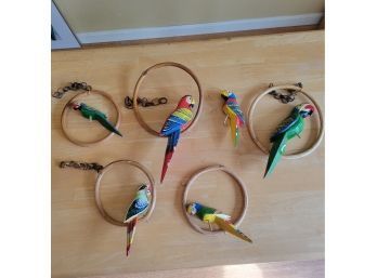 Vintage Wooden Parakeets With Hangers Made In Philippines