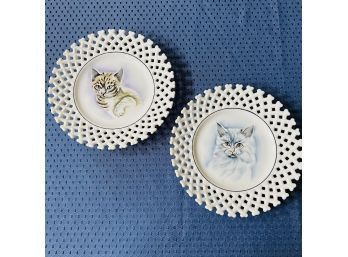 Pair Of Vintage Norcrest Ceramic Cat Plates