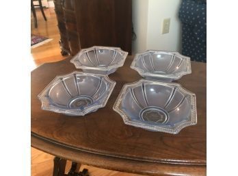 Vintage Blue Frosted Glass Dishes - Set Of 4