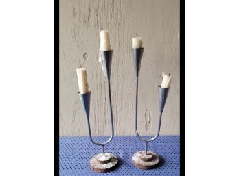 Set Of 2 Silver Colored Candle Holders