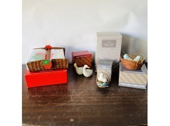Avon Gift Items: Strawberry Napkin Holder, Geese Shakers, Bird Soap, Etc.